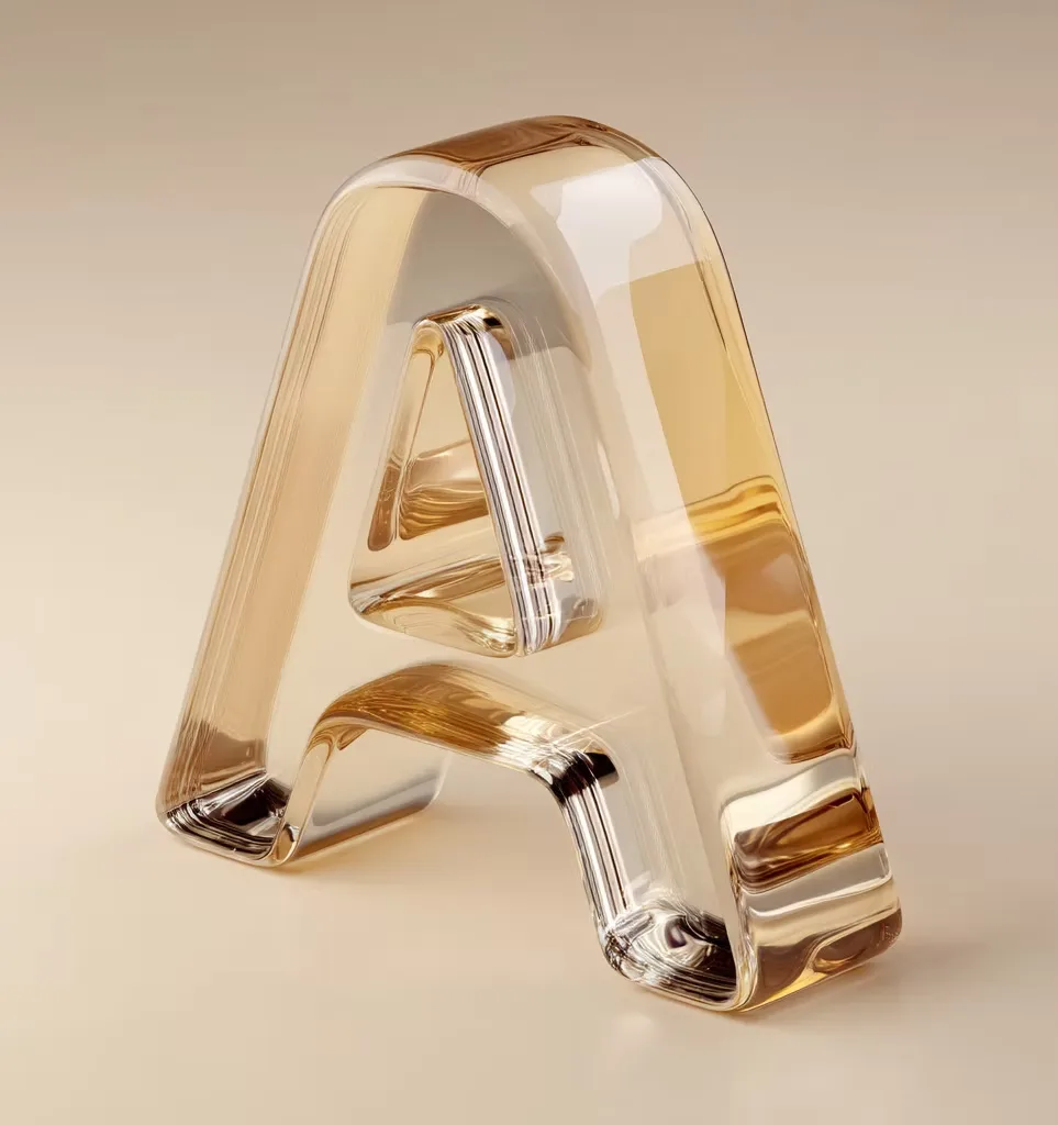 Light refracting through a sculptural glass form, a study in perspective