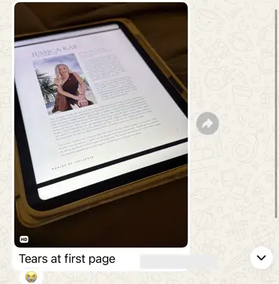 Reader message: Tears at first page, alongside She's Not Yet Born